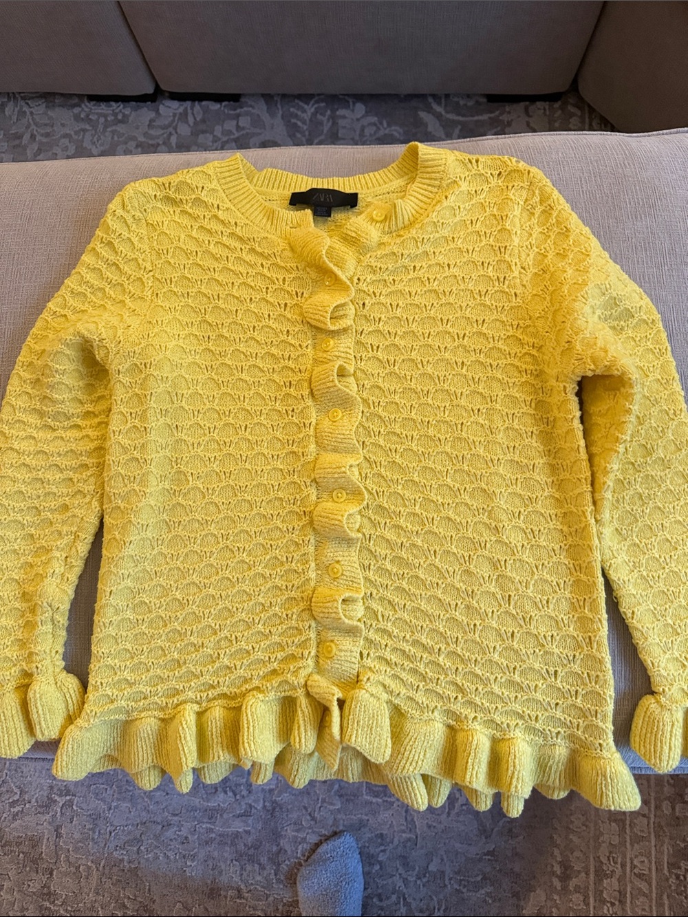 Zara Charming Yellow Knit Ruffle Cardigan